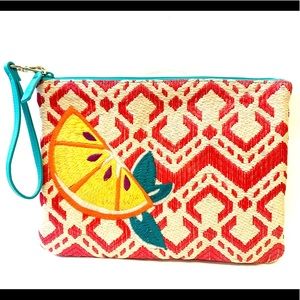 Vera Bradley Straw Aqua, Pink Orange Clutch EUC